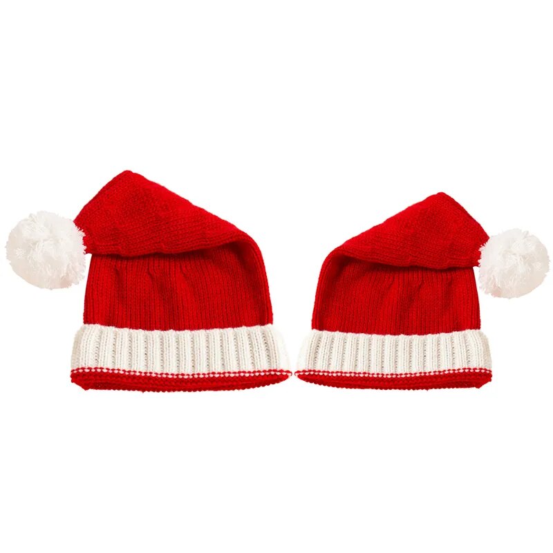 Family Red Santa Claus knit Hats with Pom Pom