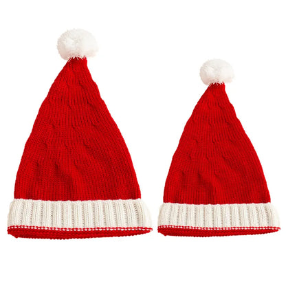 Family Red Santa Claus knit Hats with Pom Pom