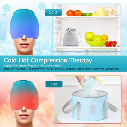 Migraine Relief Hat Cold Compress Therapy Cap 
 Ice Head Wrap Pack Mask  for Tension Sinus Stress