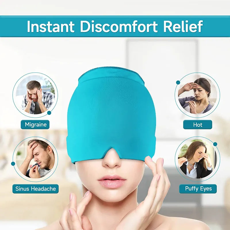 Migraine Relief Hat Cold Compress Therapy Cap 
 Ice Head Wrap Pack Mask  for Tension Sinus Stress