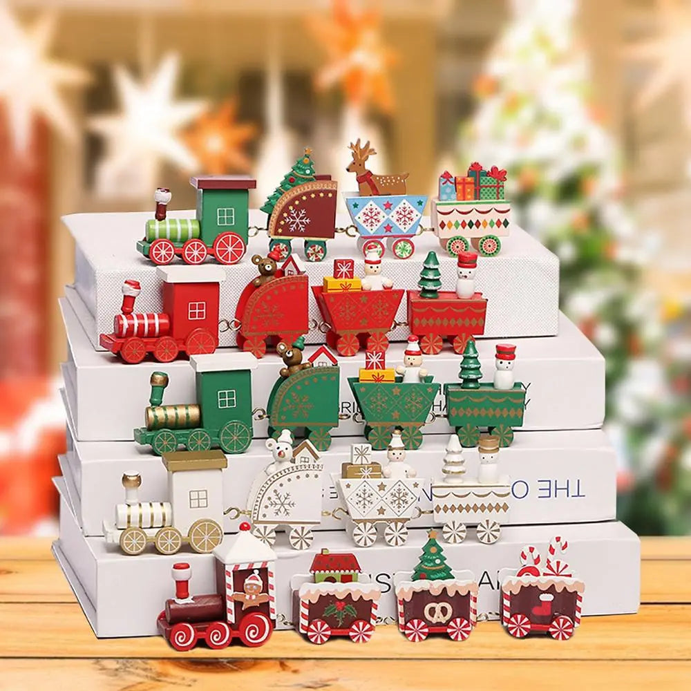 Merry Christmas Train Decorations 
  Wooden Trains to enhance your Christmas Decor