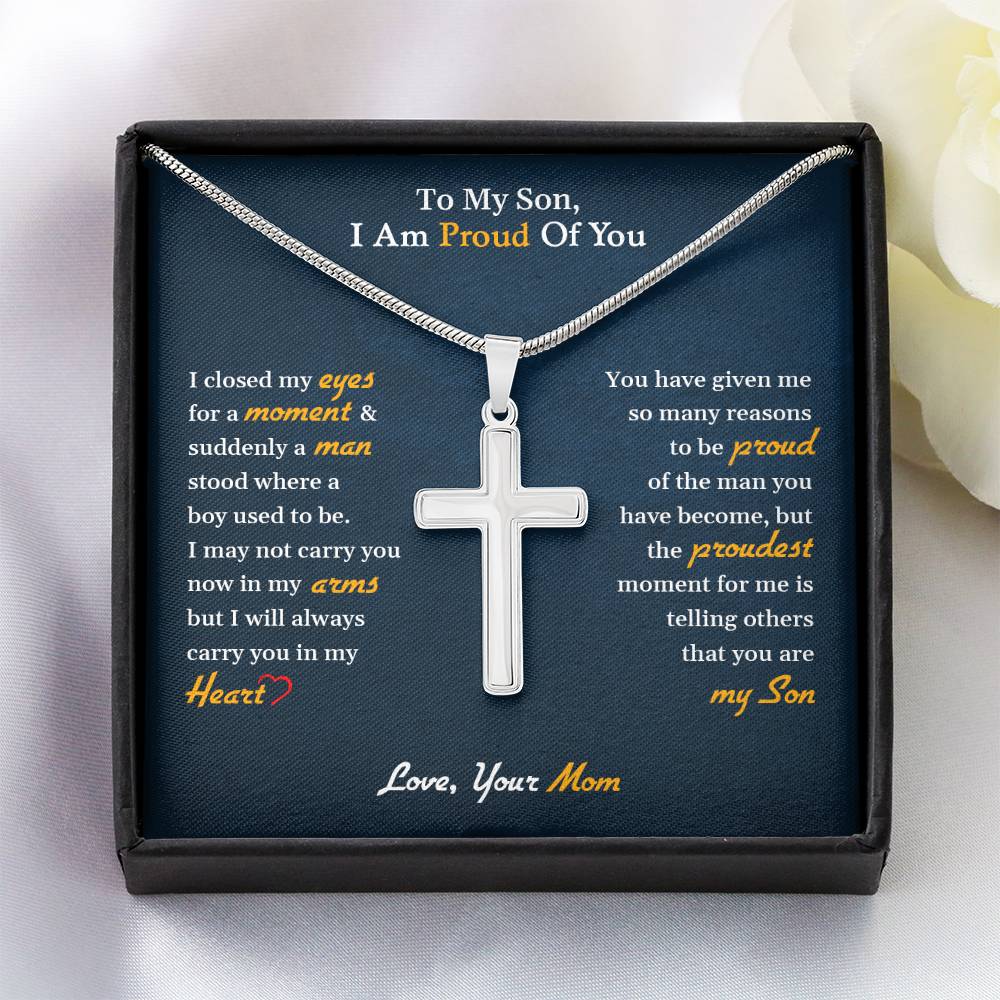 To My Son | I Am Proud Of You - Stainless Steel Cross Necklace