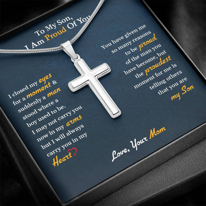 To My Son | I Am Proud Of You - Stainless Steel Cross Necklace