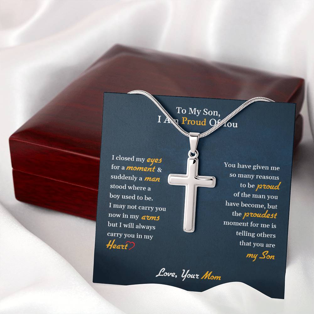 To My Son | I Am Proud Of You - Stainless Steel Cross Necklace