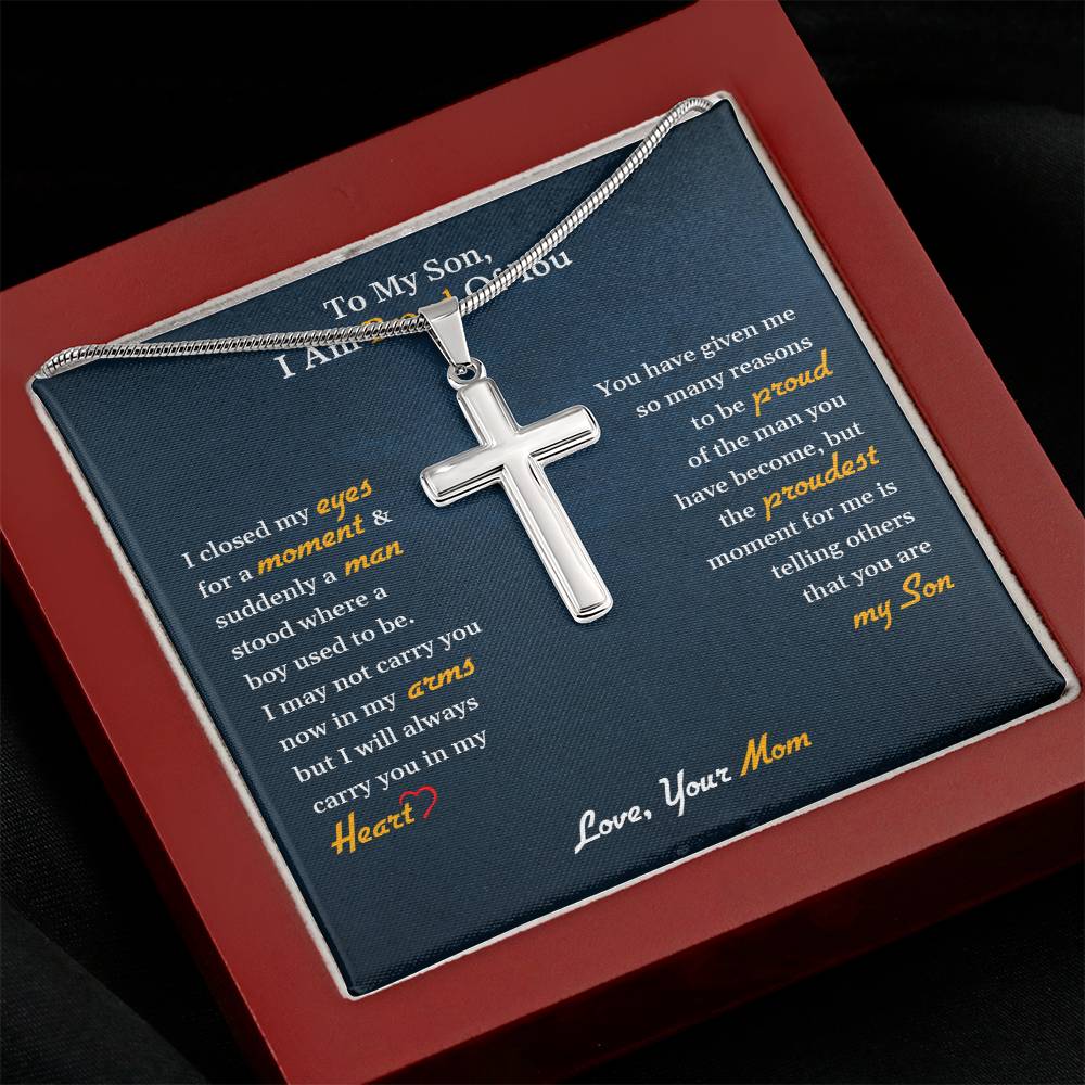 To My Son | I Am Proud Of You - Stainless Steel Cross Necklace