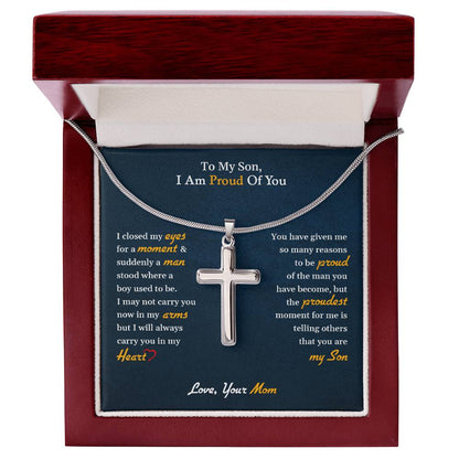 To My Son | I Am Proud Of You - Stainless Steel Cross Necklace